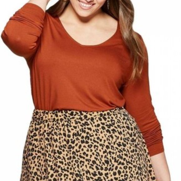 Ava & Viv Tops - Ava & Viv Long Sleeve V-Neck T-Shirt 1X Rust